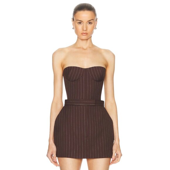 Alex Perry Lurex Pinstripe Strapless Crop Top in Chocolate 2 New Womens Corset - Picture 1 of 16